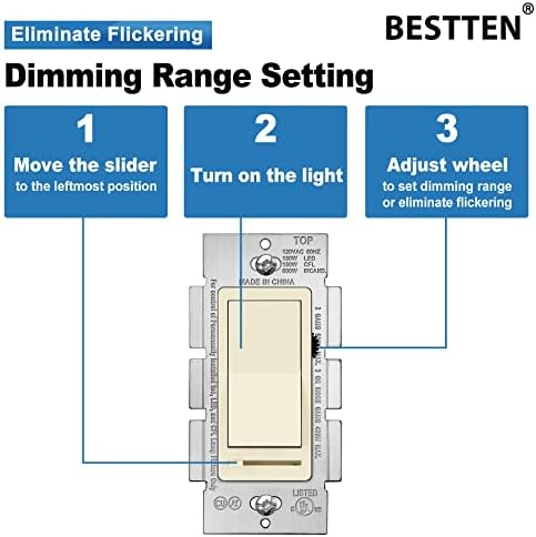 [10 חבילות] מתג תאורה של דעמום של Bestten, 3 דרך או עמוד יחיד, עבור נורות LED, הלוגן והליבון העמומות, 120 וולט, UL רשומות